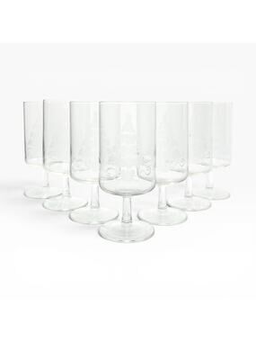 Neiman Marcus Vintage 7 Etched Christmas Tree Wine or Water Glasses 6 1/2” 14oz